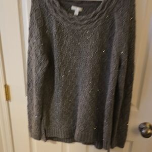 New York & Company Charcoal Knit Sweater with Metallic Threads